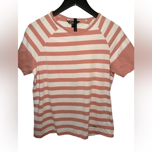 The Roadster Co Striped Dusty Pink and White Short Sleeve Tee - Picture 2 of 4